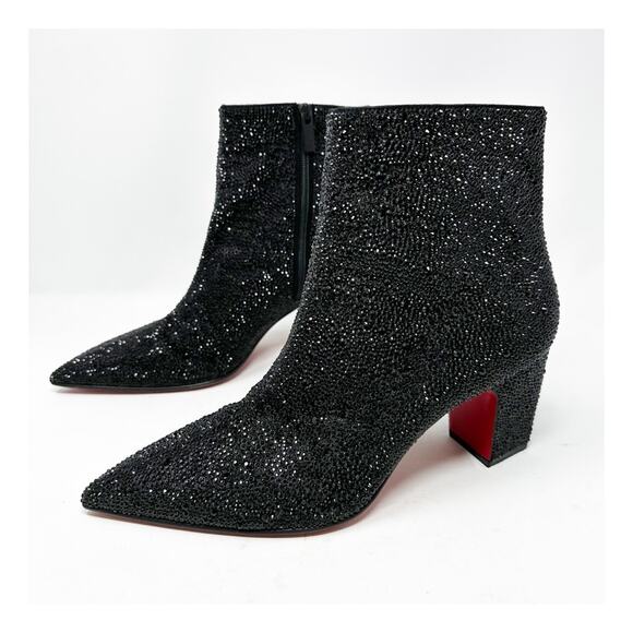 Christian Louboutin Shoes - Christian Louboutin Aiglissima Strass Ankle Boots Black Block Heel Womens 10.5